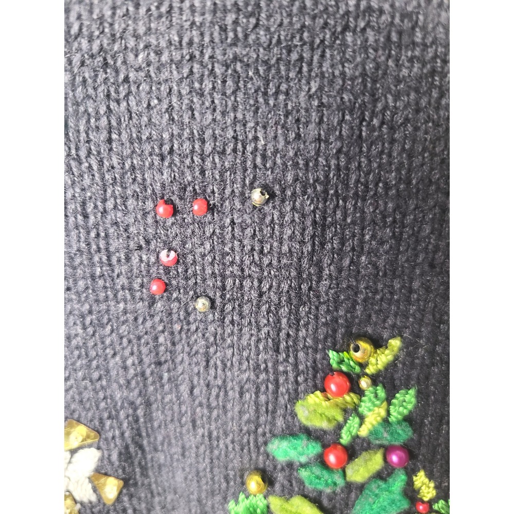 Mercer Street Studio Christmas Holiday Sweater Vest Faux Fur Collar Black Large - Picture 5 of 9